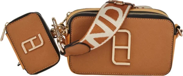 Set de Bolsa y Monedero HOLLYLAND Color Camel con Correa Estampada